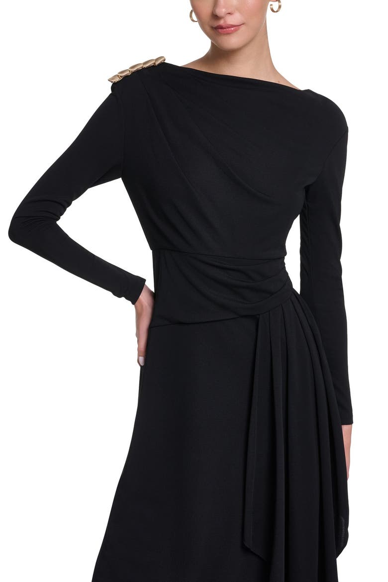 Long Sleeve Draped Jersey Dress, Alternate, color, Black
