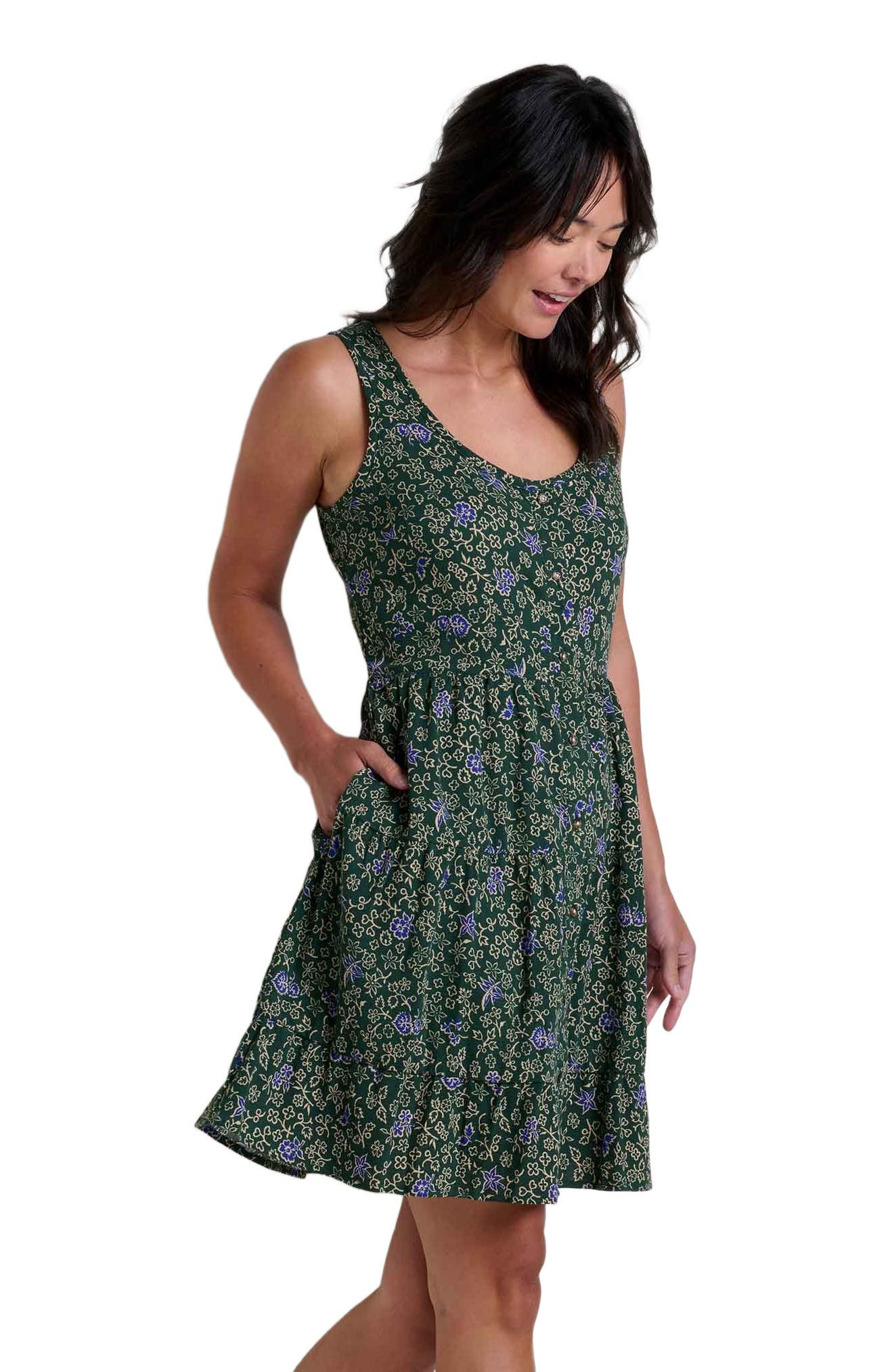 Toad & Co Manzana Tiered Sleeveless Dress in Pasture Floral Print 