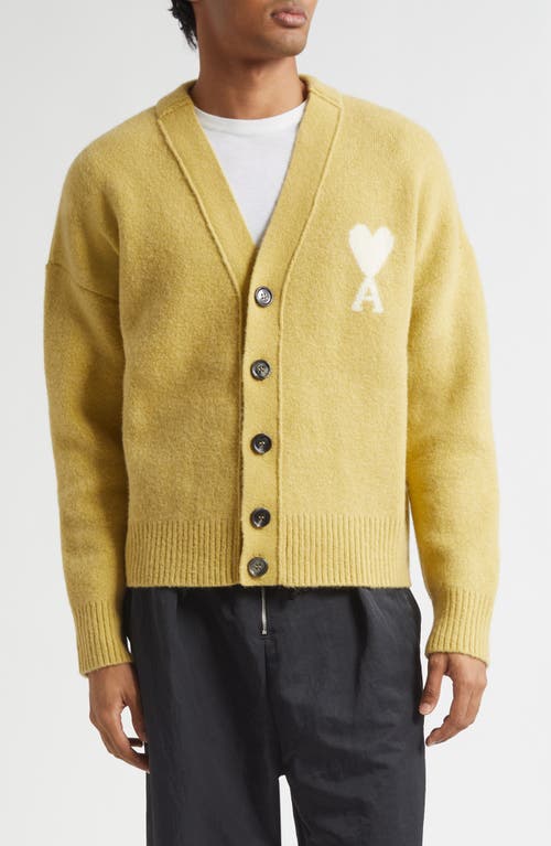 Ami Alexandre Mattiussi Ami Paris Ami De Coeur Alpaca Blend V-neck Cardigan In Yellow