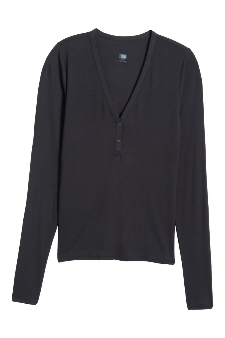 Stretch Modal V-Neck Henley, Alternate, color, IMMERSED BLACK