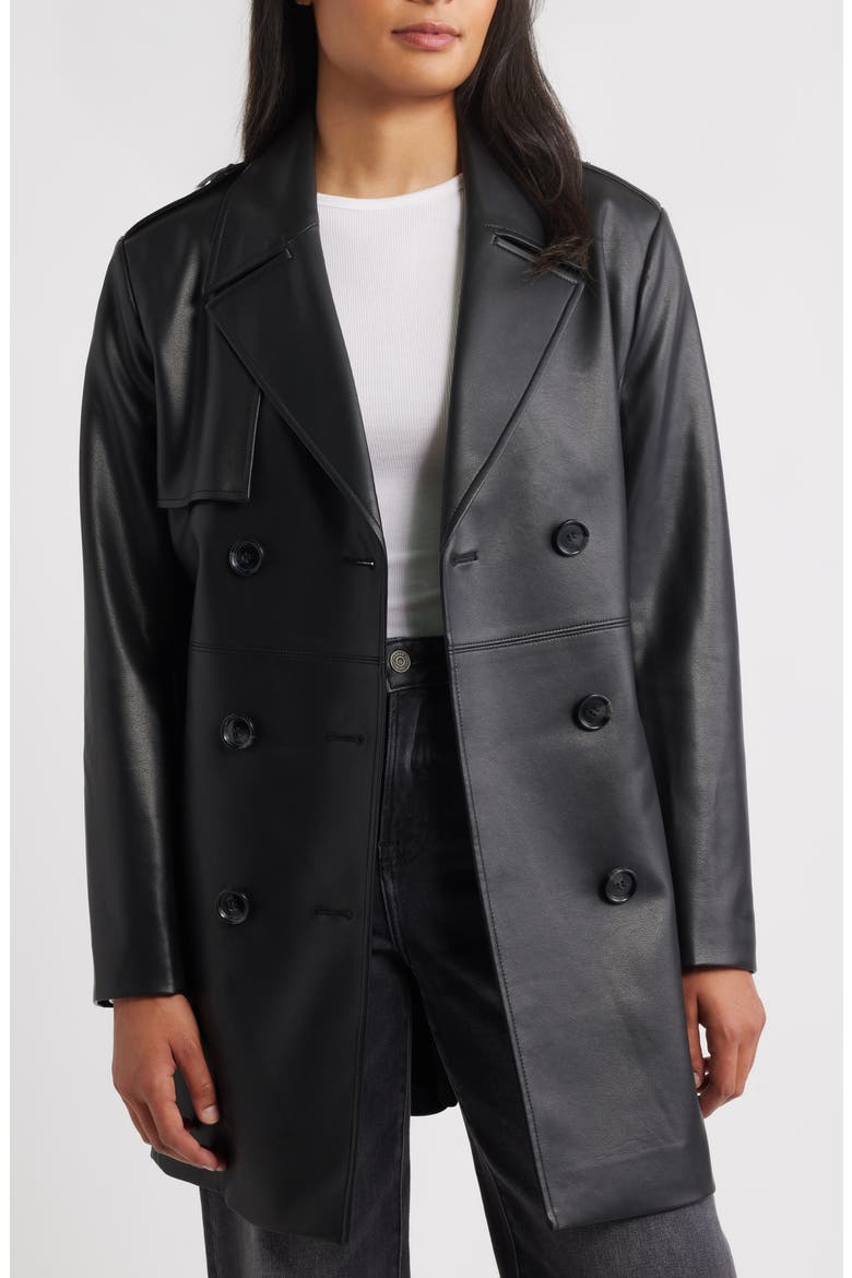 Faux Leather Trench Coat, Alternate, color, BLACK