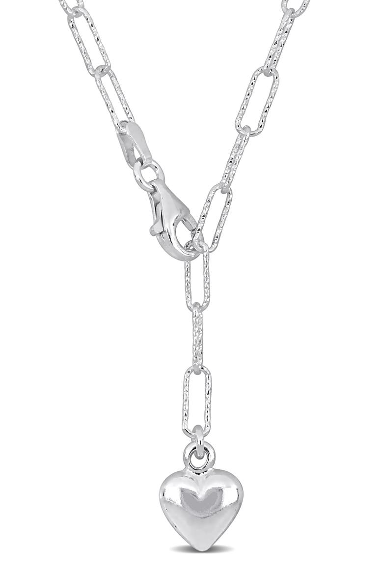 Heart Charm Lariat Necklace, Main, color, SILVER