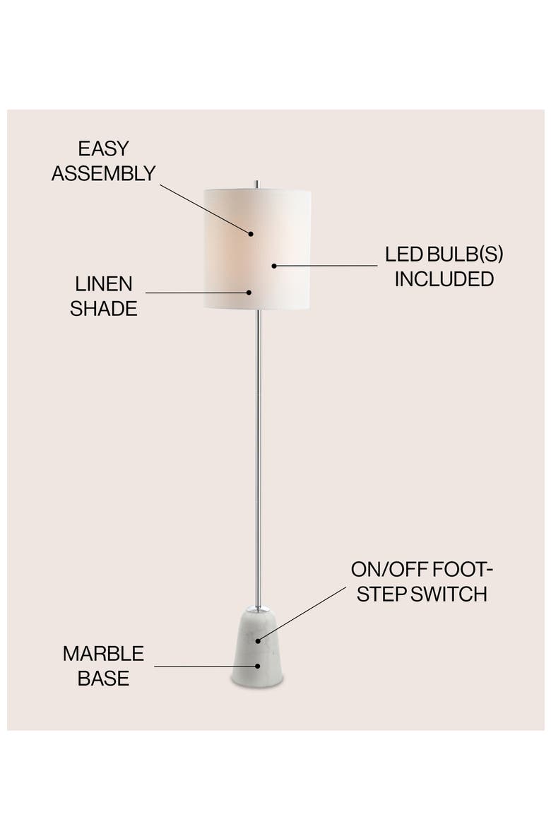 Lincoln 62.5" Marble/Metal LED Floor Lamp, White/Chrome, Alternate, color, Chrome