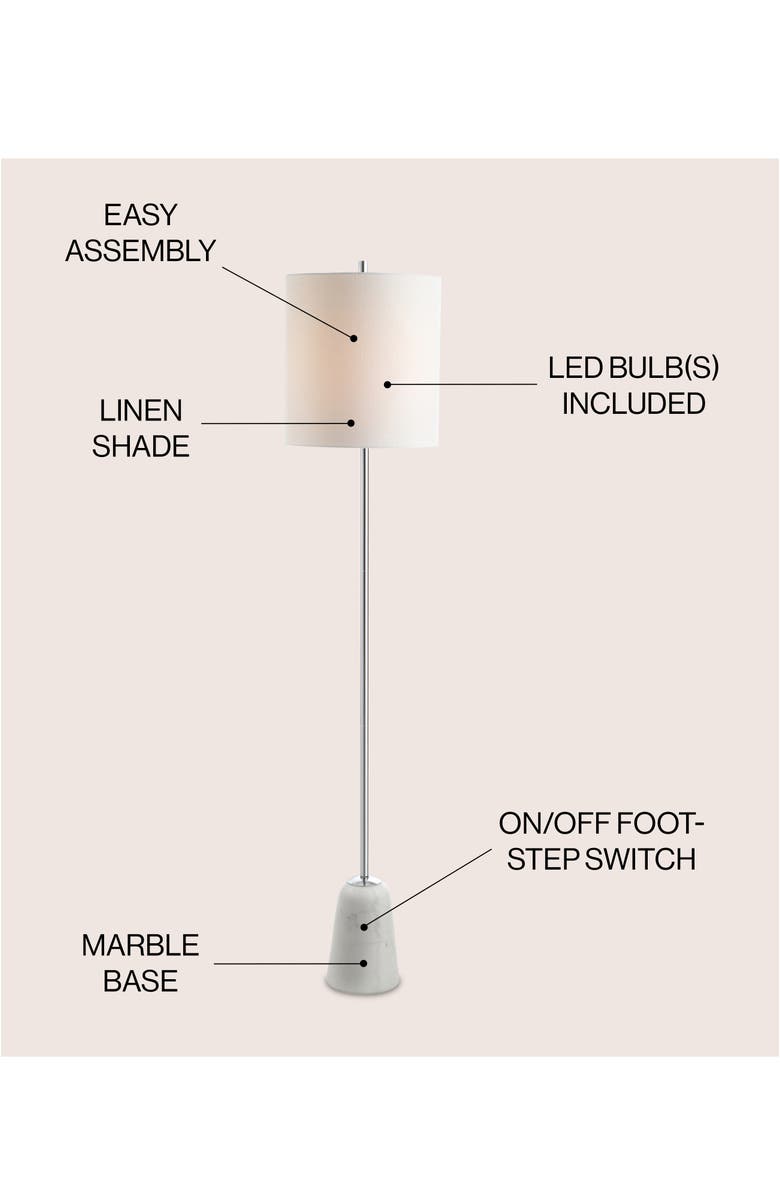 JONATHAN Y Lincoln 62.5" Marble/Metal LED Floor Lamp, White/Chrome, Alternate, color, Chrome