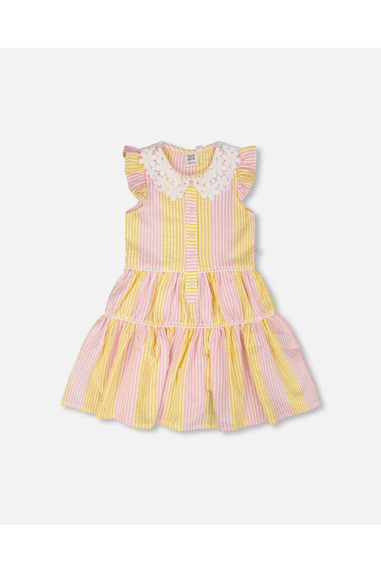 Crochet Peter Pan Collar Stripes Sleeveless Dress, Main, color, Pink &Yellow Stripes