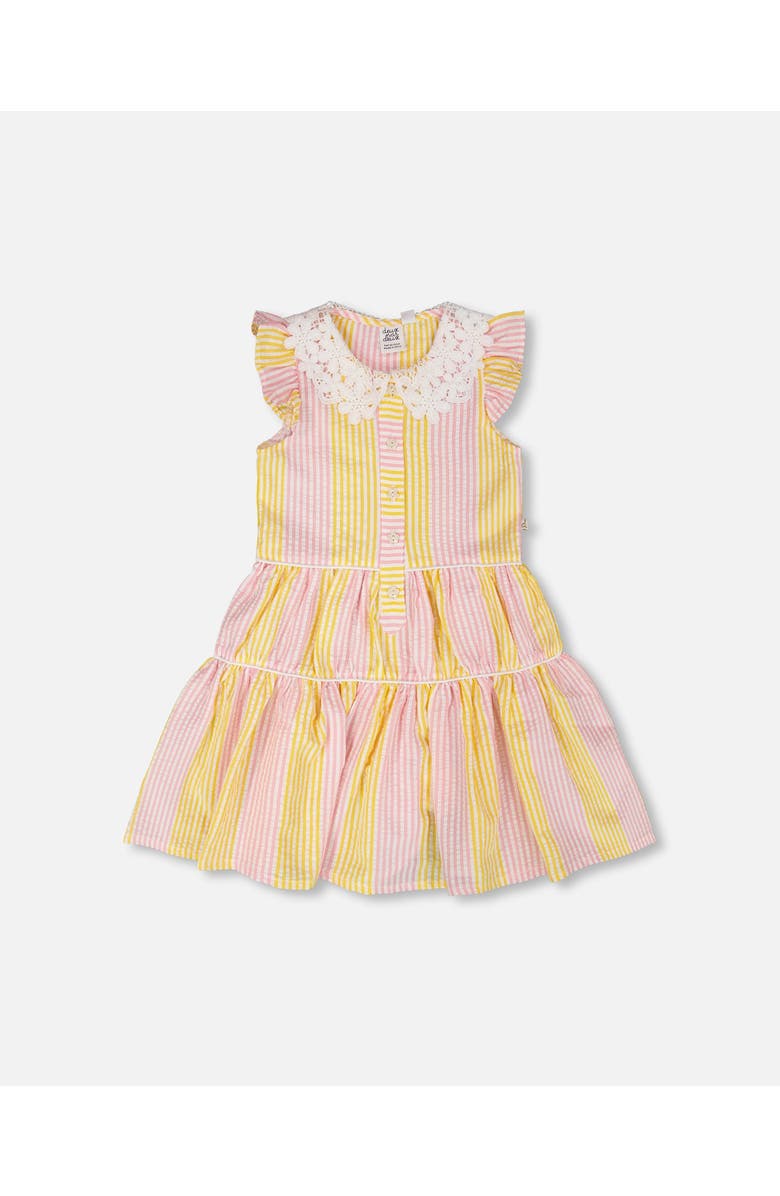 Deux par Deux Crochet Peter Pan Collar Stripes Sleeveless Dress, Main, color, Pink &Yellow Stripes