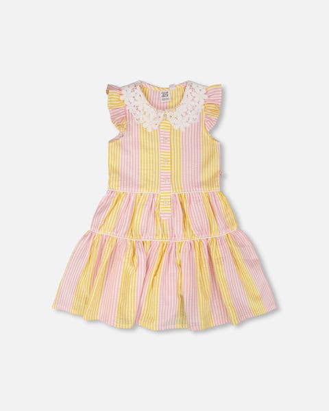 Crochet Peter Pan Collar Stripes Sleeveless Dress (Toddler, Little Kid & Big Kid)