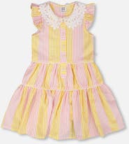 Deux par Deux Crochet Peter Pan Collar Stripes Sleeveless Dress