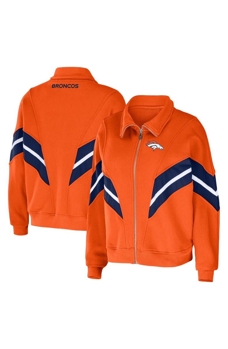 WEAR by Erin Andrews Women's WEAR by Erin Andrews Orange Denver Broncos Plus Size Yarn Dye Stripe Full-Zip Jacket, Main, color, 