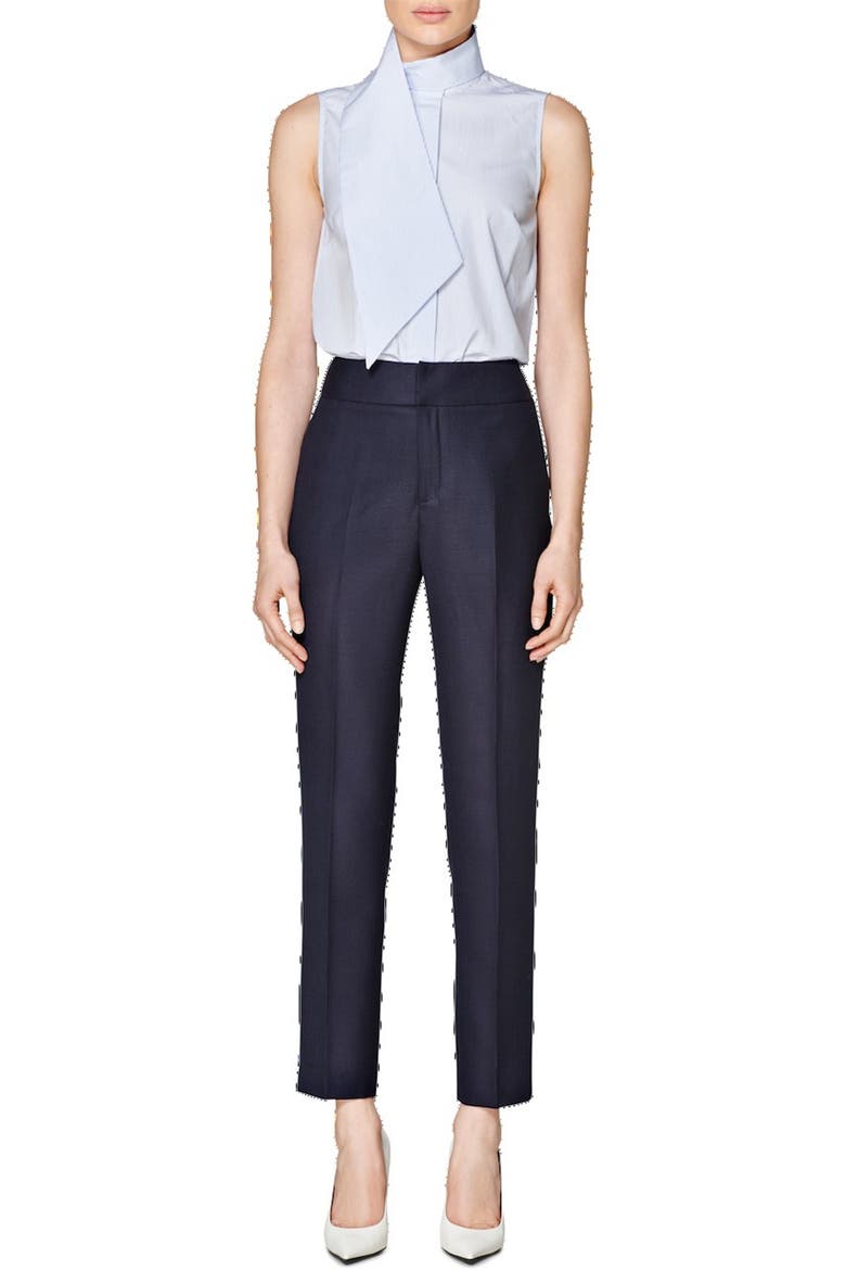 Dorian Wrap Collar Sleeveless Cotton Shirt, Main, color, LIGHT BLUE