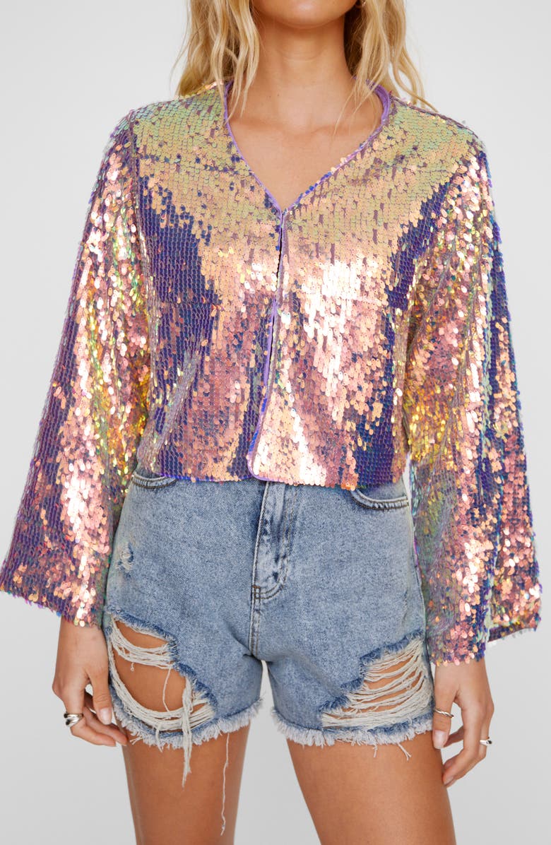 NASTY GAL Iridescent Sequin Jacket, Main, color, 