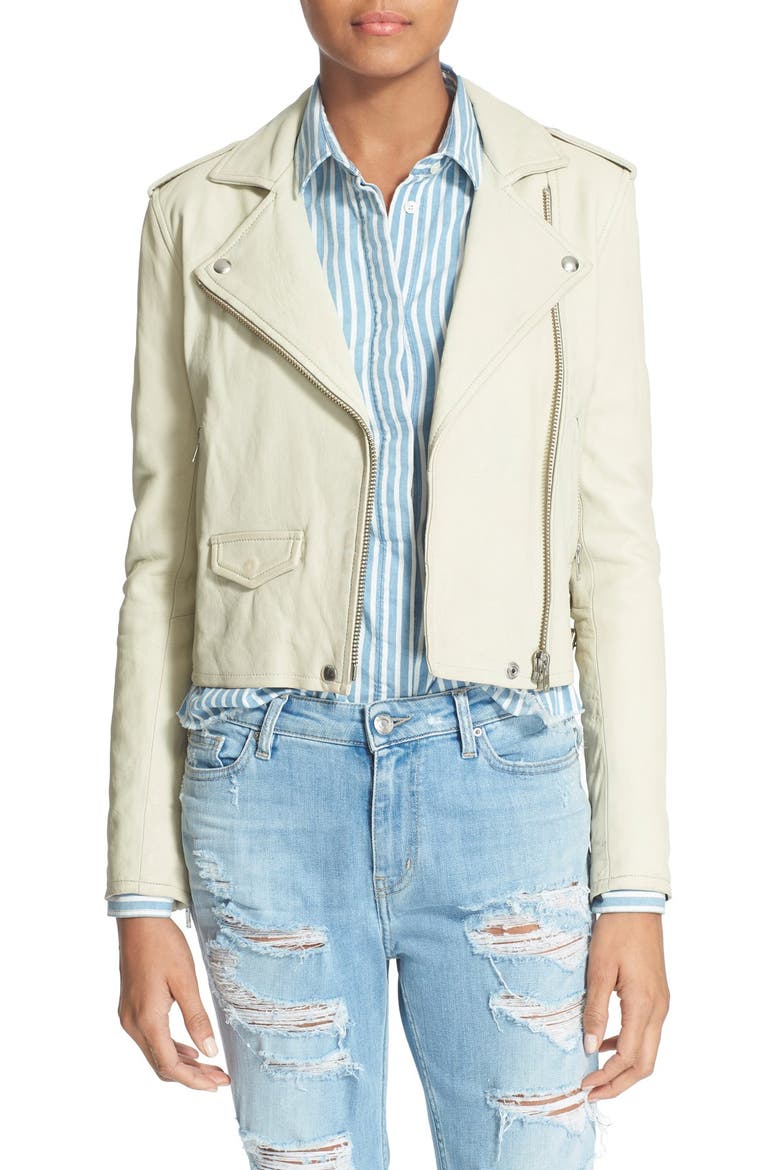 'Ashville' Lambskin Leather Moto Jacket, Main, color, CHALK