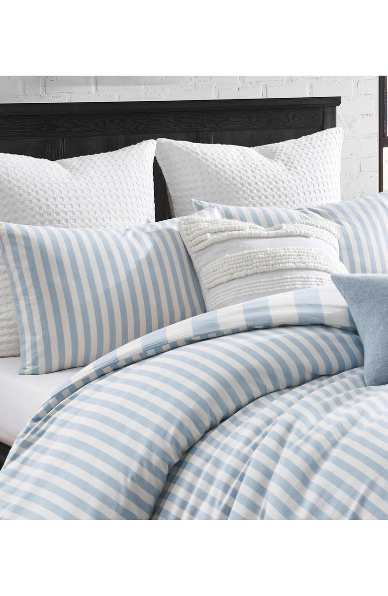 DKNY Reversible Vintage Stripe Washed Cotton Duvet Cover & Sham Set, Alternate, color, Blue