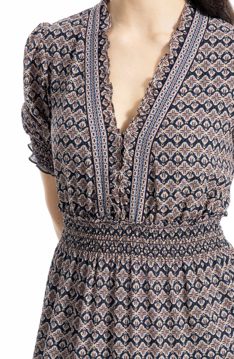 MAX STUDIO Smocked Maxi Dress, Alternate, color, Bkflkldc Black Floral Chain