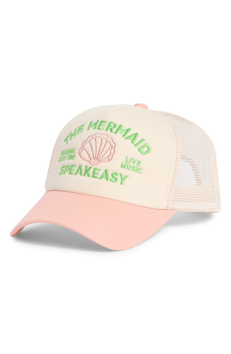 WORN/WEST The Mermaid Speakeasy Trucker Hat, Main, color, Beige/ Pink