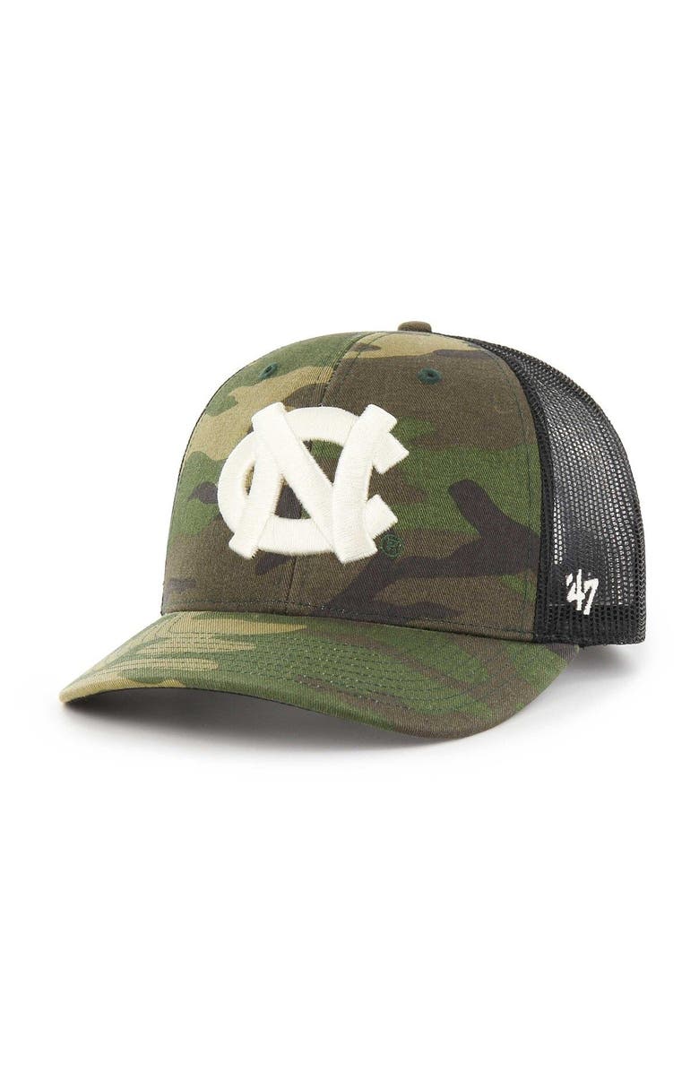 '47 Men's '47 Camo/Black North Carolina Tar Heels Team Logo Trucker Snapback Hat, Main, color,