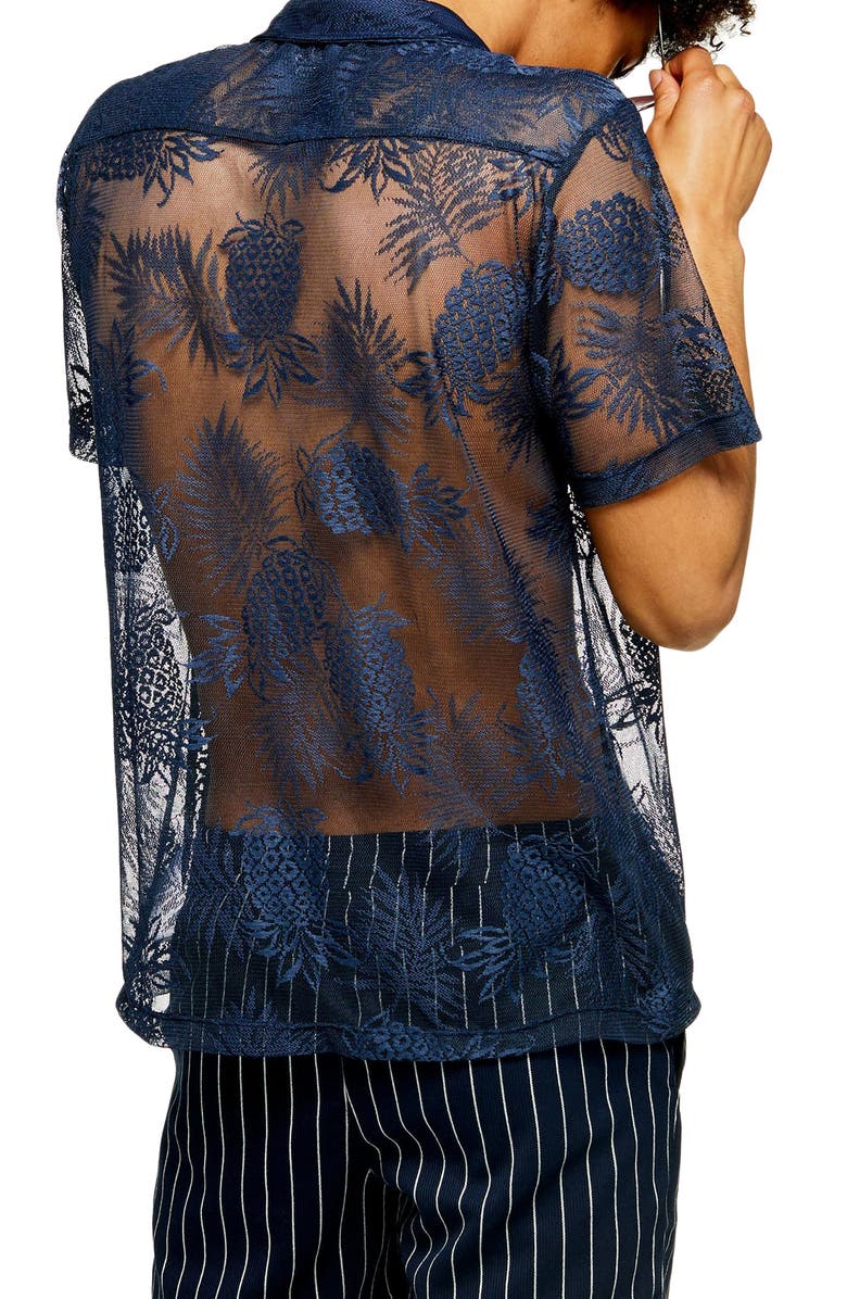 Topman Palms Mesh Short Sleeve Button-Up Camp Shirt, Alternate, color, 