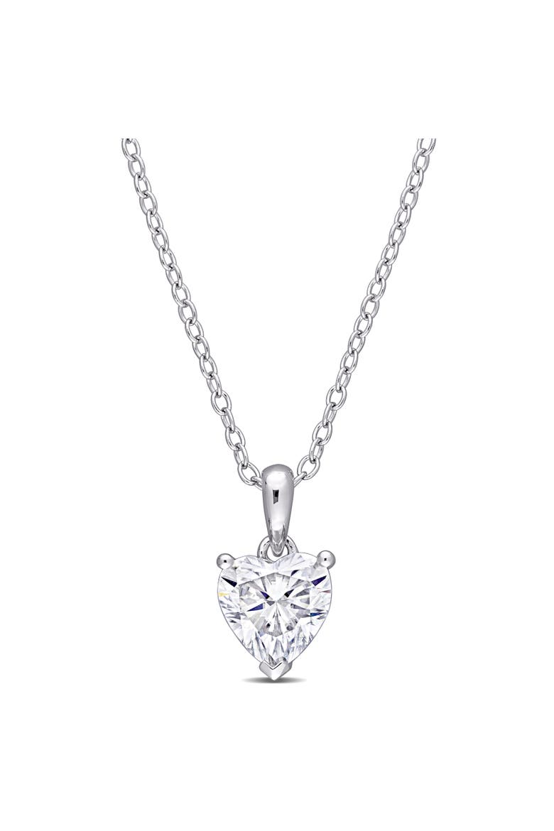 Moissanite Solitaire Heart Necklace, Main, color, Sterling Silver