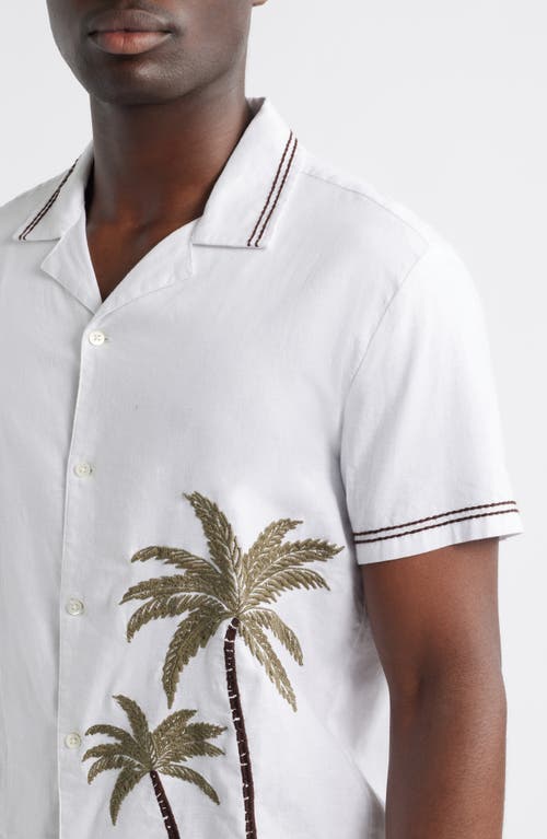 Rails Gibson Palm Tree Embroidered Short Sleeve Linen Blend Button-up Shirt In White