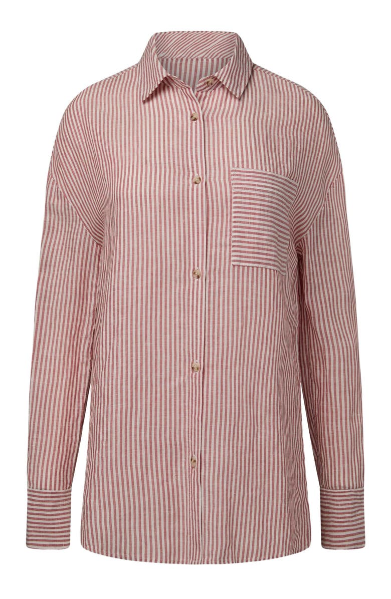 Onia Air Linen Boyfriend Shirt, Alternate, color, Dark Red/White