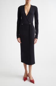 ST. JOHN Legacy Wool Blend Crepe Faux Wrap Sweater Dress