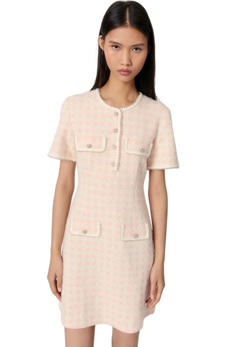 maje Tweed-effect knit mini dress, Alternate, color, 