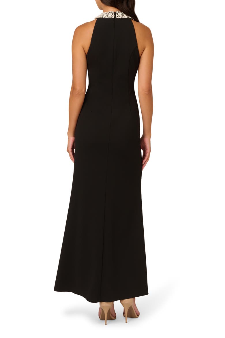 Imitation Pearl Embellished Neck Mermaid Gown, Alternate, color, BLACK
