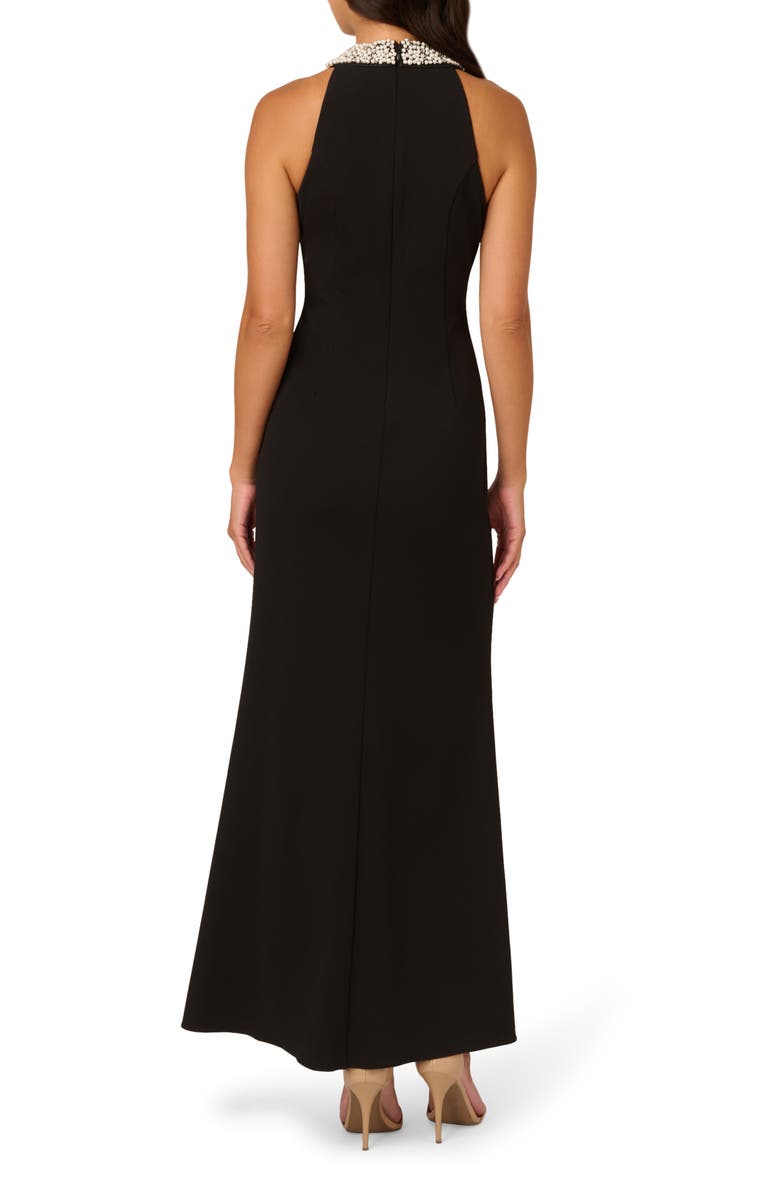 Adrianna Papell Imitation Pearl Embellished Neck Mermaid Gown, Alternate, color, Black