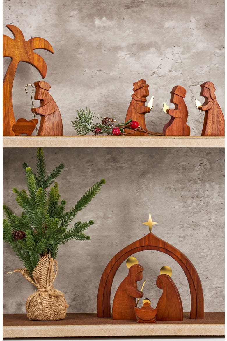 Wood 4-Piece Holy Family Nativity Scene, Alternate, color, BROWN