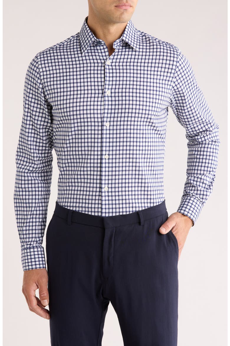 Tailored Fit Check Stretch Cotton Dress Shirt, Alternate, color, DARK BLUE