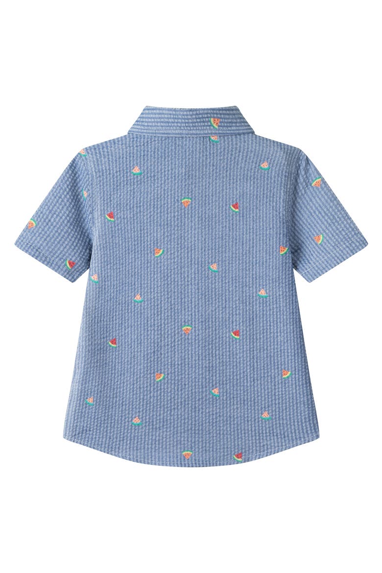 Kids' Watermelon Print Short Sleeve Seersucker Button-Up Shirt, Alternate, color, NAVY WATERMELON
