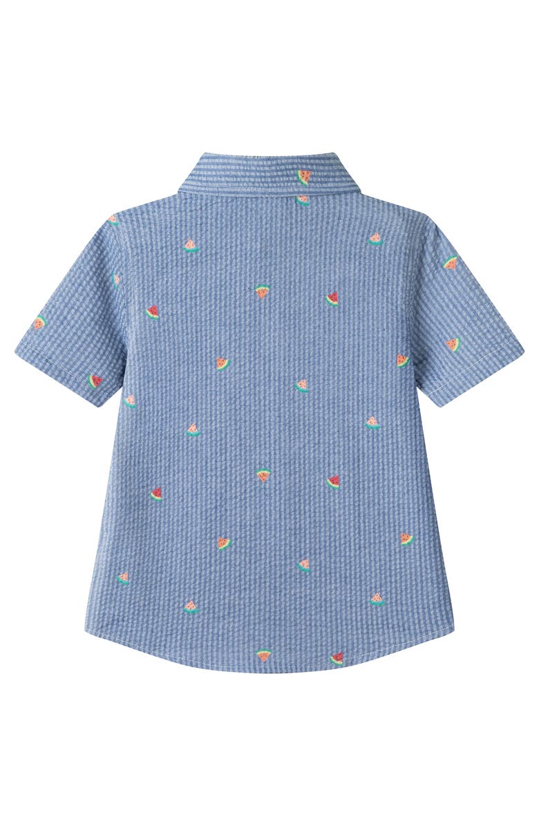 Andy & Evan Kids' Watermelon Print Short Sleeve Seersucker Button-Up Shirt, Alternate, color, Navy Watermelon
