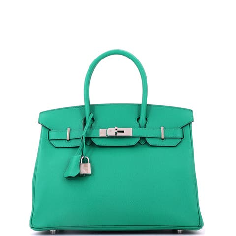 Birkin Handbag Green Epsom with Palladium Hardware 30