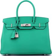 Pre-Owned Hermes Birkin Handbag Green Epsom with Palladium Hardware 30