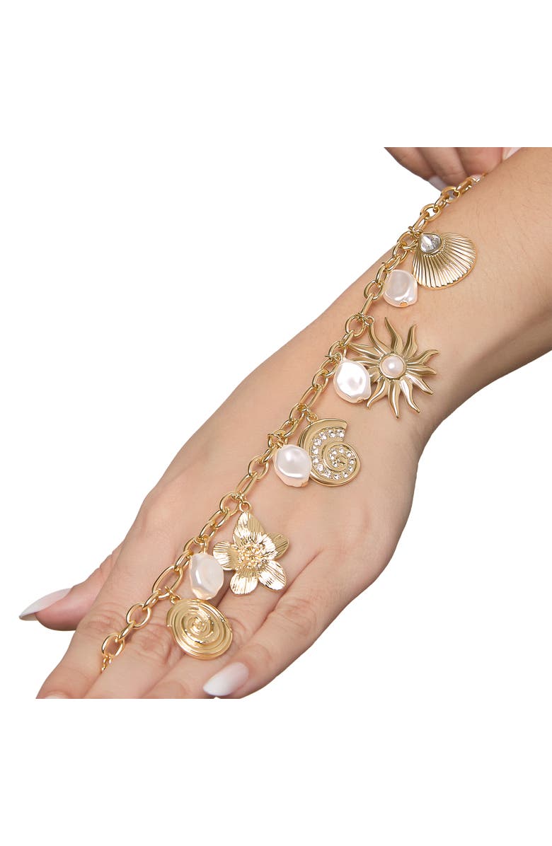 Jessica Simpson Gold-Tone Celestial Charm Bracelet with Imitation Pearls, Adjustable, Alternate, color, Gold