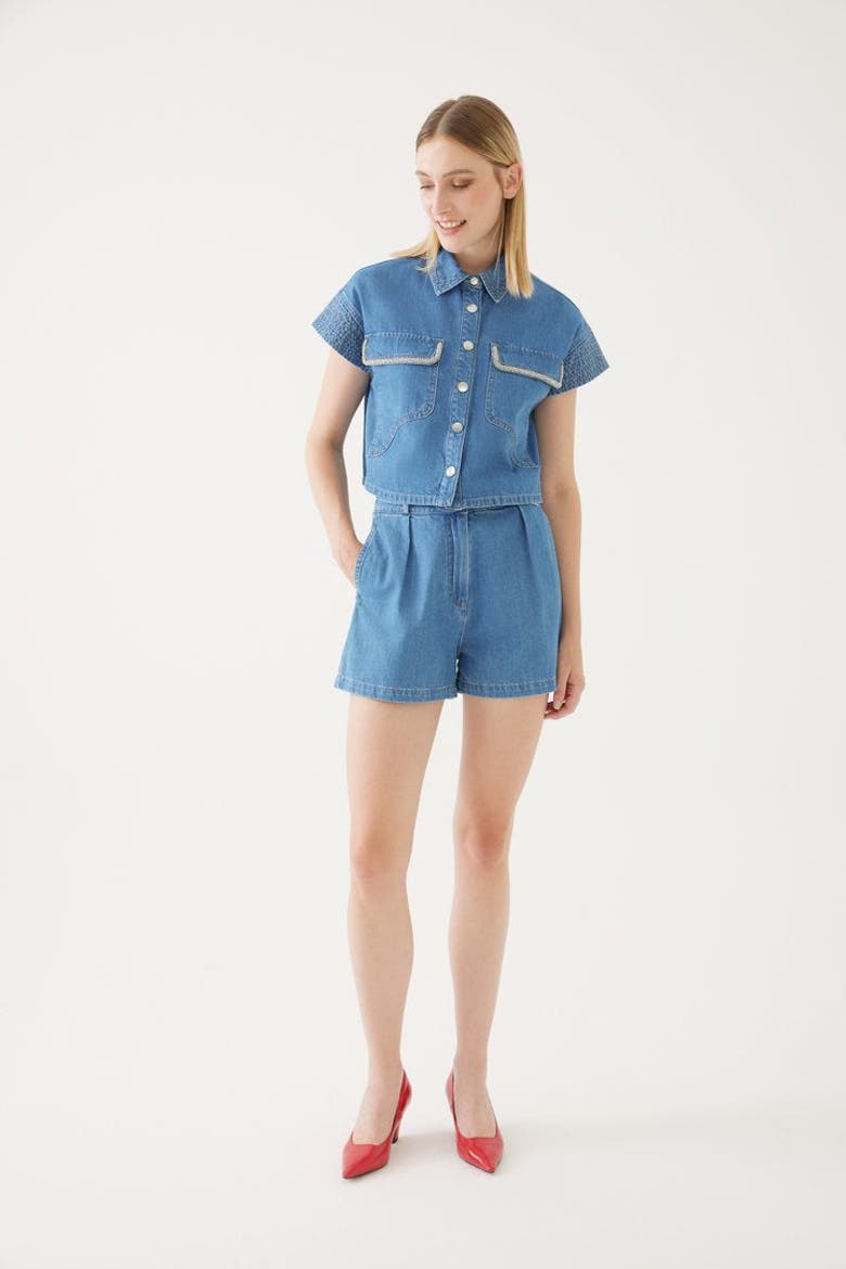 Denim Look Pocketed Shirt, Alternate, color, Blue
