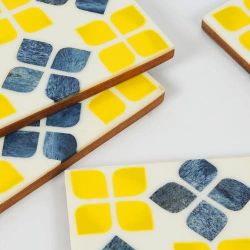 Mela Artisans Marigold Mosaic Inlay Coasters In Yellow