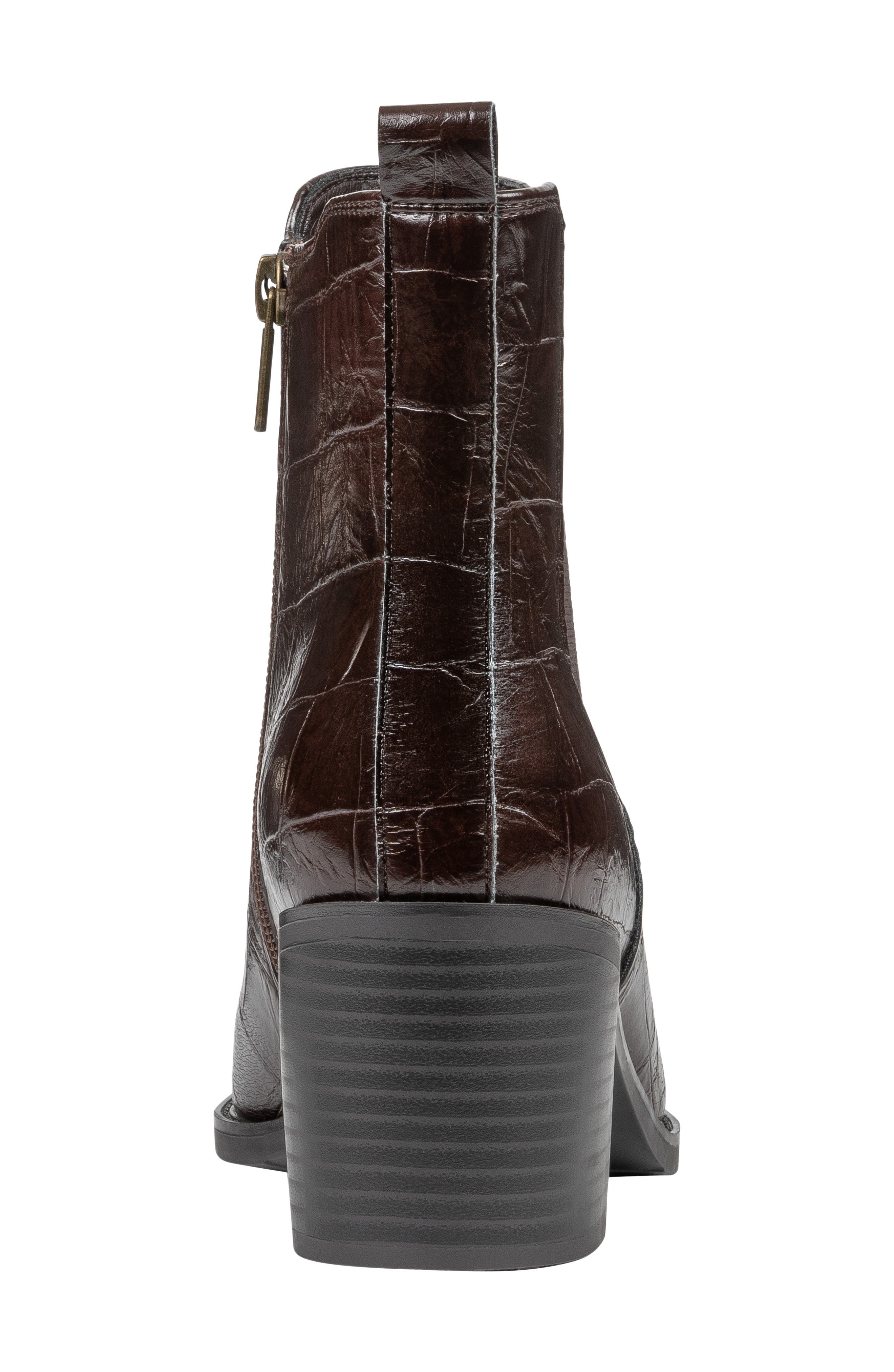 Kodiak Croc Embossed Faux Leather Western Bootie, Alternate, color, BROWN