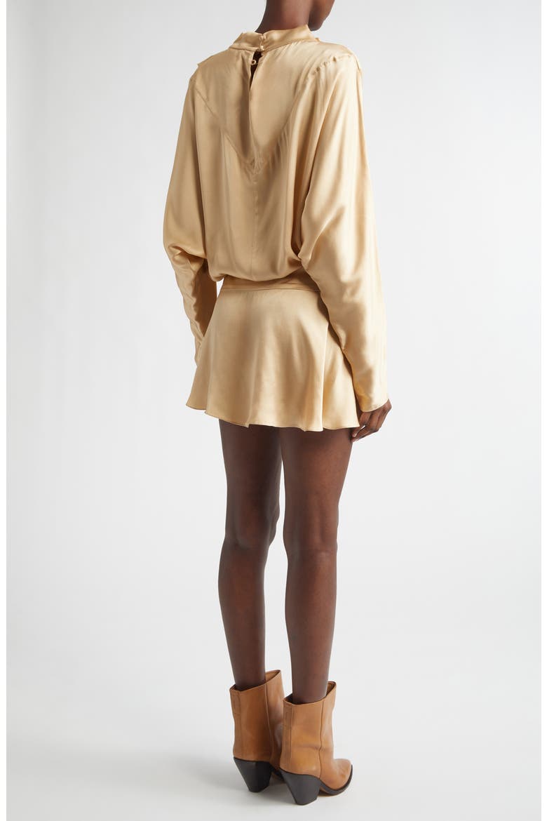 Neline Long Sleeve Asymmetric Satin Minidress, Alternate, color, BEIGE