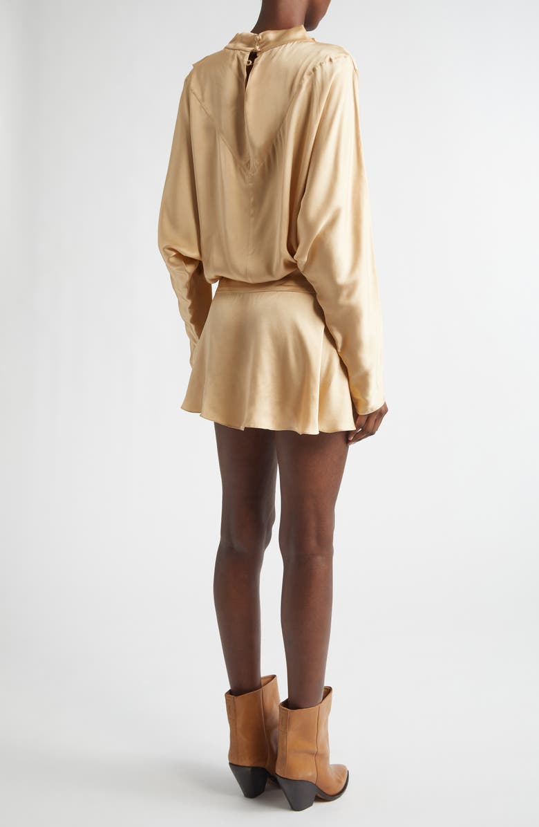Isabel Marant Neline Long Sleeve Asymmetric Satin Minidress, Alternate, color, Beige