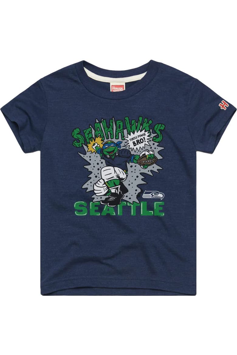 Youth Homage Leonardo College Navy Seattle Seahawks TMNT Tri-Blend T-Shirt, Main, color, College Navy