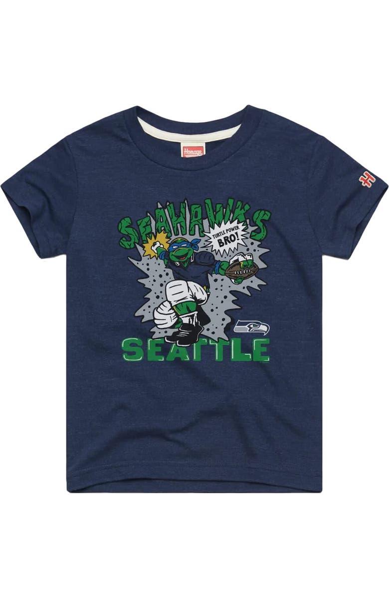 Homage Youth Homage Leonardo College Navy Seattle Seahawks TMNT Tri-Blend T-Shirt, Main, color, College Navy