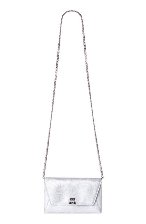 Akris Anouk Lizard Embossed Leather Envelope Wallet On A Chain In Metallic