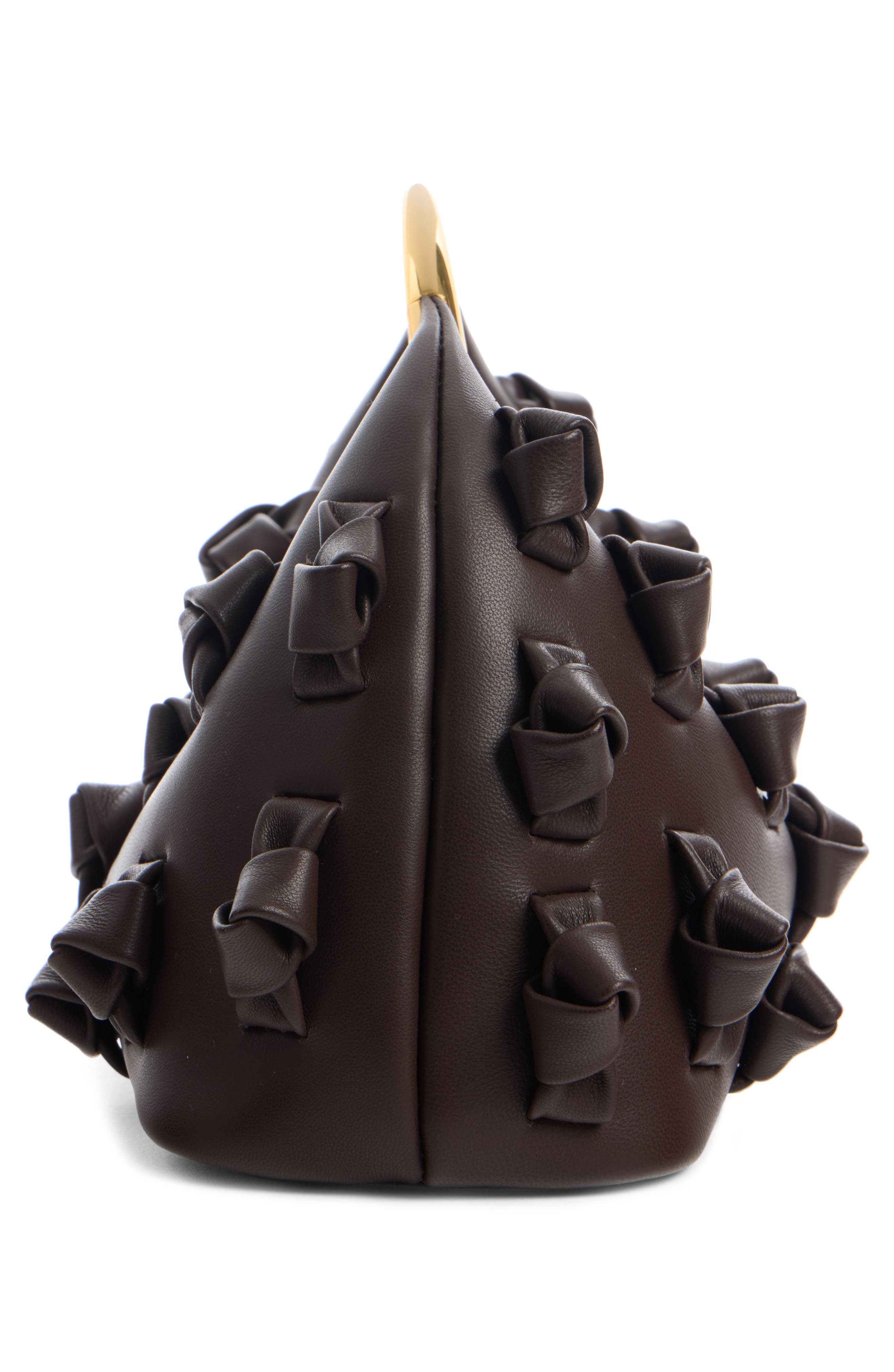 Jacquemus Le Petite Calino Knot Embellished Leather Top Handle Bag, Alternate, color, Midnight Brown 890