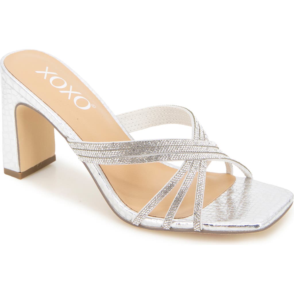 Xoxo Fanny Rhinestone Strap Slide Sandal In Silver Snake