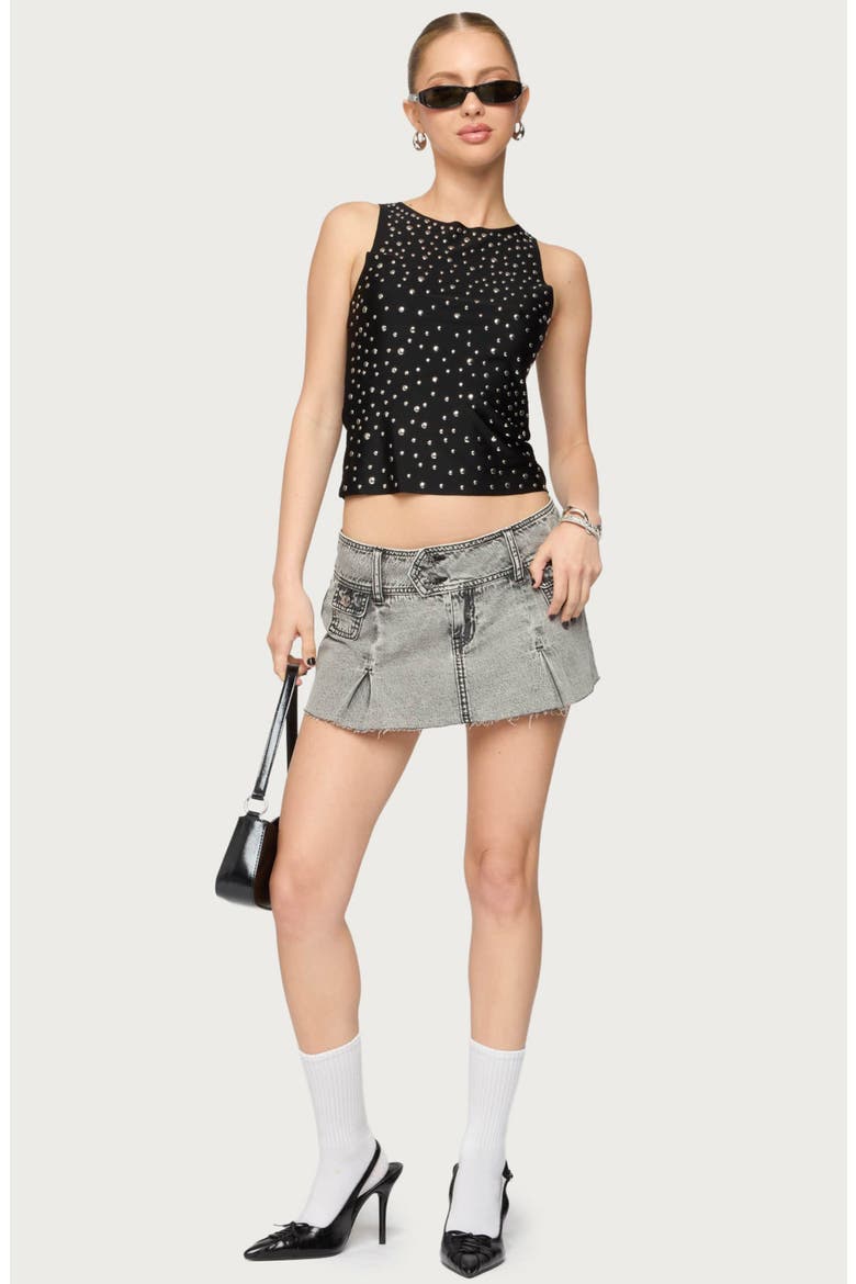 Fray Hem Denim Miniskort, Alternate, color, GRAY