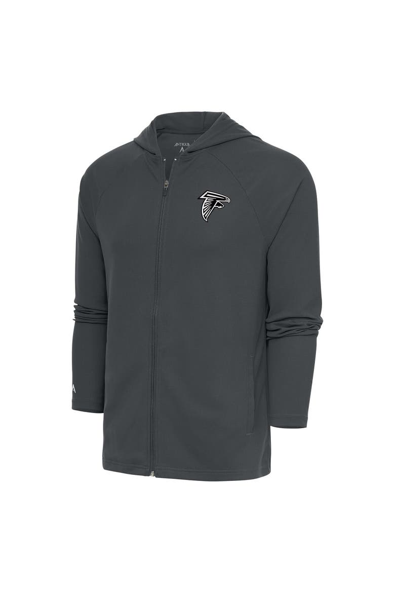 Men's Antigua Charcoal Atlanta Falcons Metallic Logo Legacy Full-Zip Hoodie, Main, color, Charcoal