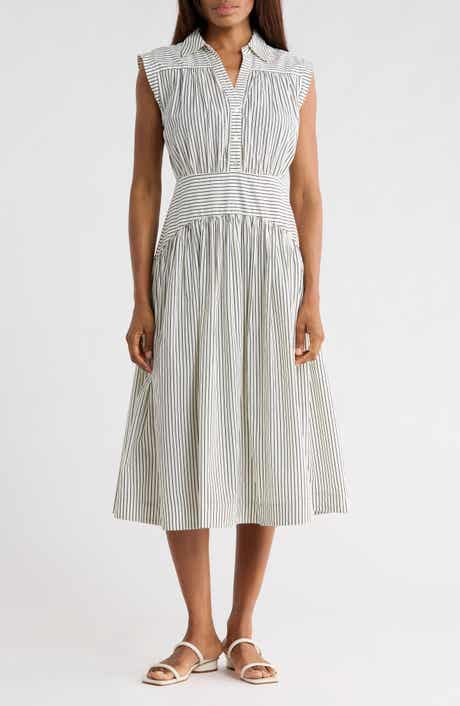Sleeveless Cotton Poplin Fit & Flare Shirtdress