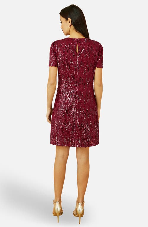 Yumi Sequin Stretch Tunic Dress In Burgundy