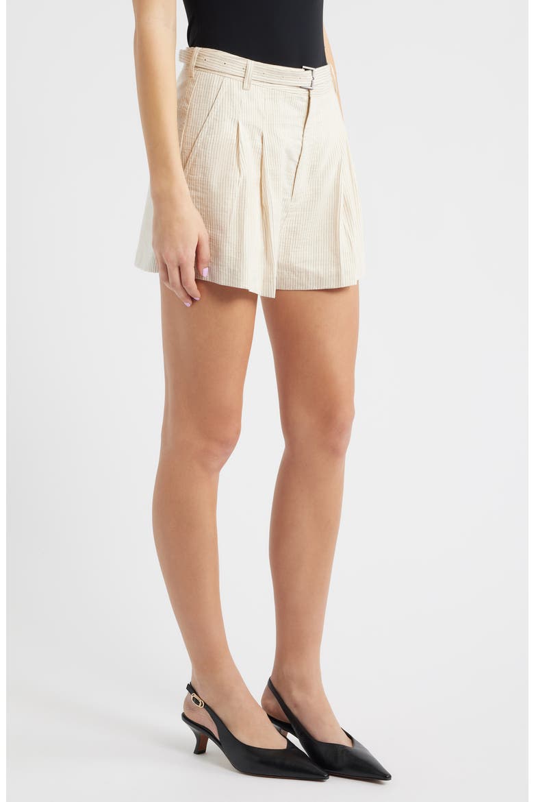 Belted Stripe Cotton & Linen Blend Shorts, Alternate, color, ECRU MULTI